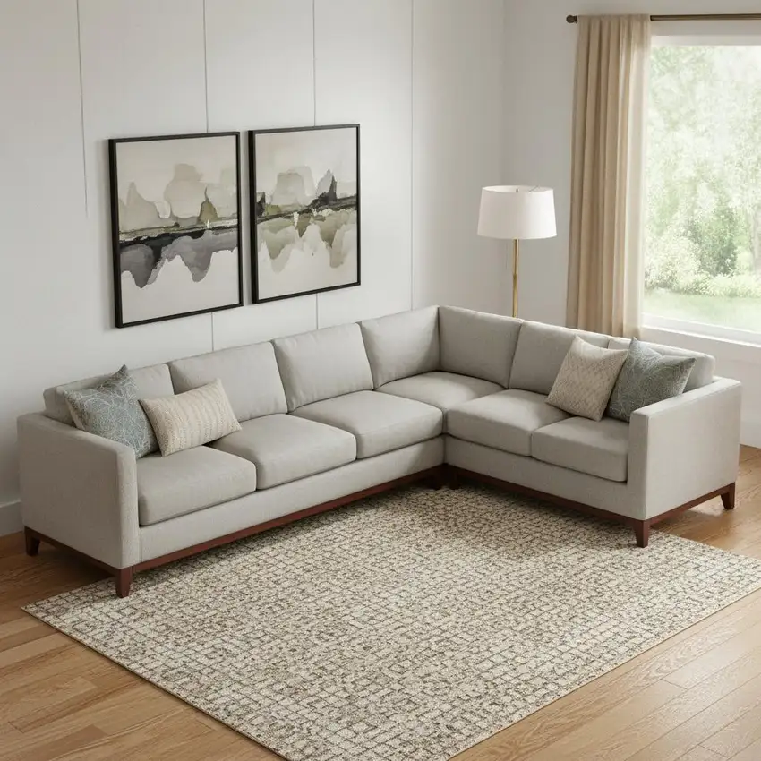 Ivory Charcoal And Beige Abstract Washable Area Rug With UV Protection Photo 2