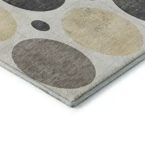 Photo of Ivory Charcoal And Beige Geometric Washable Area Rug With UV Protection