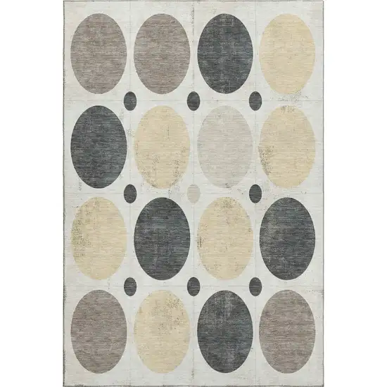 Ivory Charcoal And Beige Geometric Washable Area Rug With UV Protection Photo 1