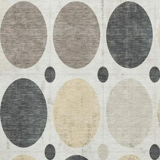 Ivory Charcoal And Beige Geometric Washable Area Rug With UV Protection Photo 3