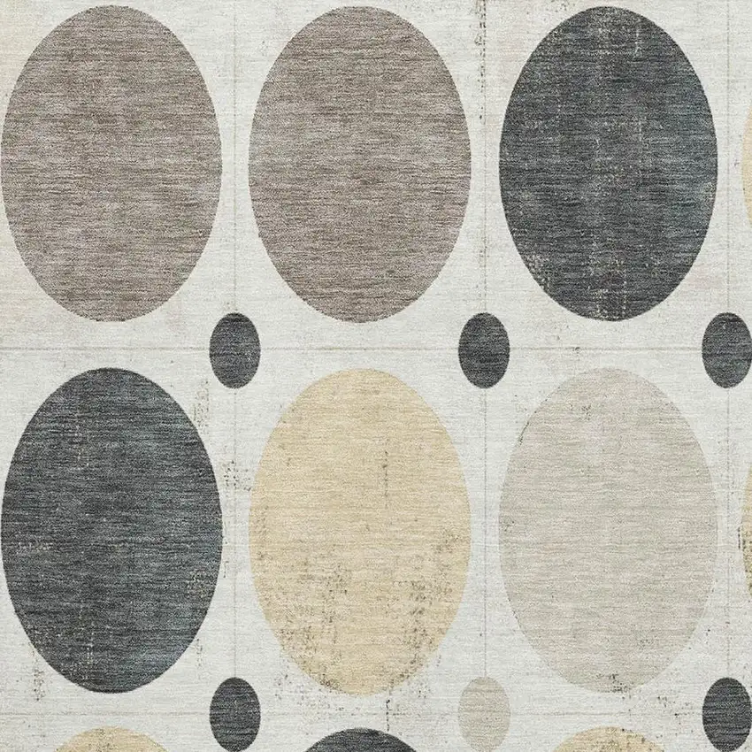 Ivory Charcoal And Beige Geometric Washable Area Rug With UV Protection Photo 3