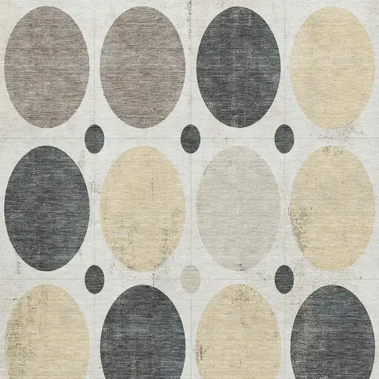 Ivory Charcoal And Beige Geometric Washable Area Rug With UV Protection Photo 4