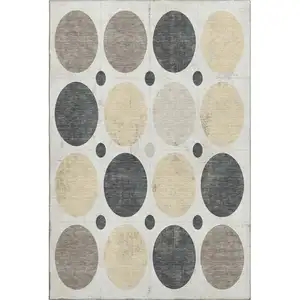 Photo of Ivory Charcoal And Beige Geometric Washable Area Rug With UV Protection