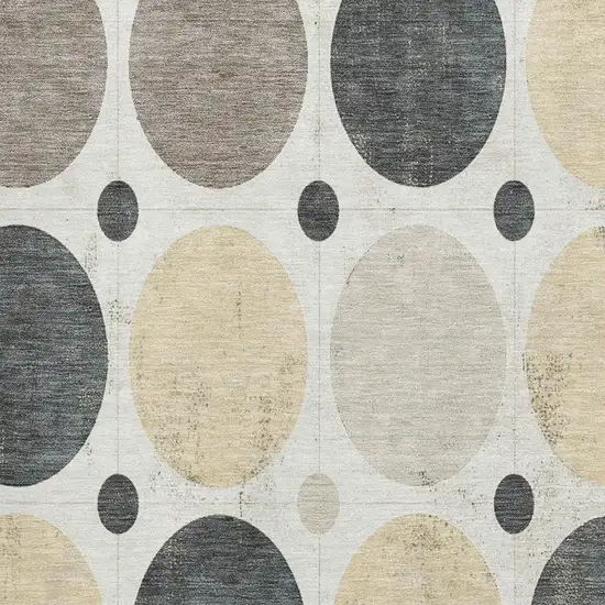 Ivory Charcoal And Beige Geometric Washable Area Rug With UV Protection Photo 3