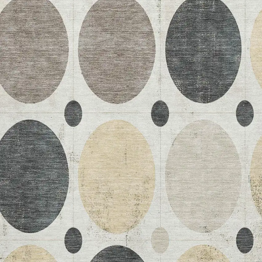 Ivory Charcoal And Beige Geometric Washable Area Rug With UV Protection Photo 3