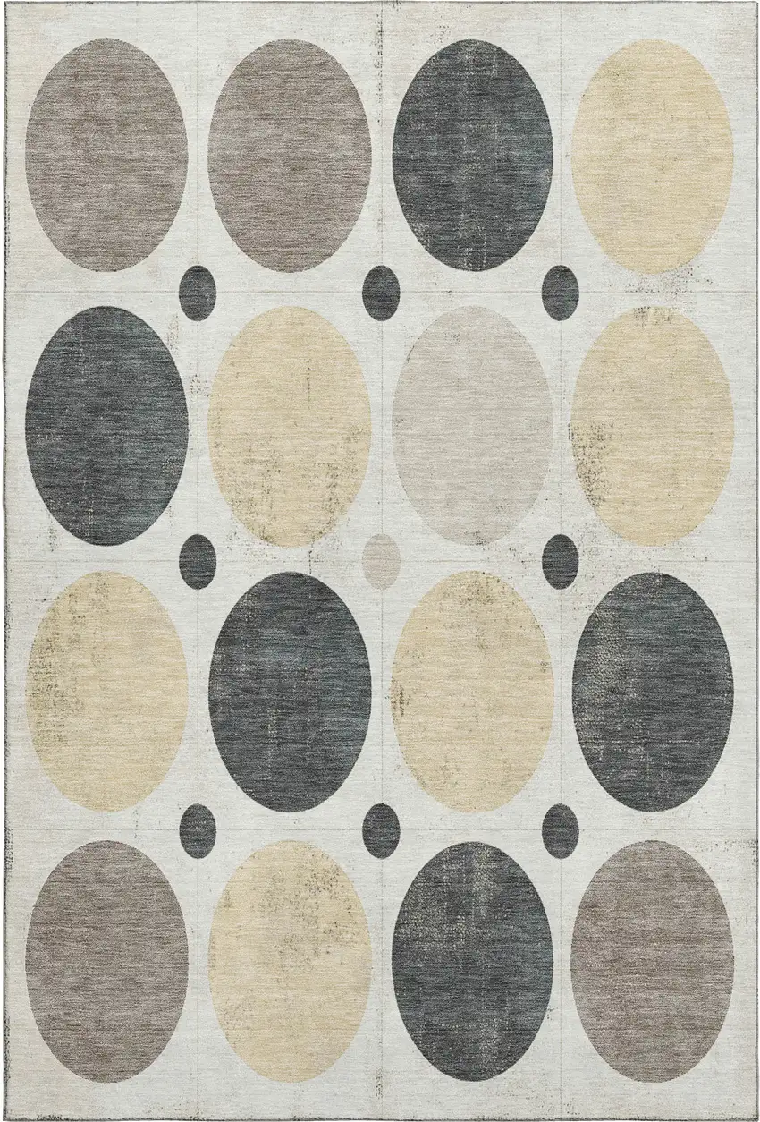 Ivory Charcoal And Beige Geometric Washable Area Rug With UV Protection Photo 1