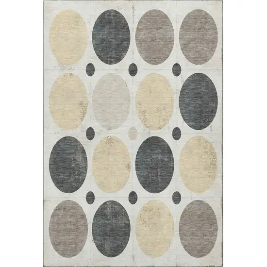 Ivory Charcoal And Beige Geometric Washable Area Rug With UV Protection Photo 4