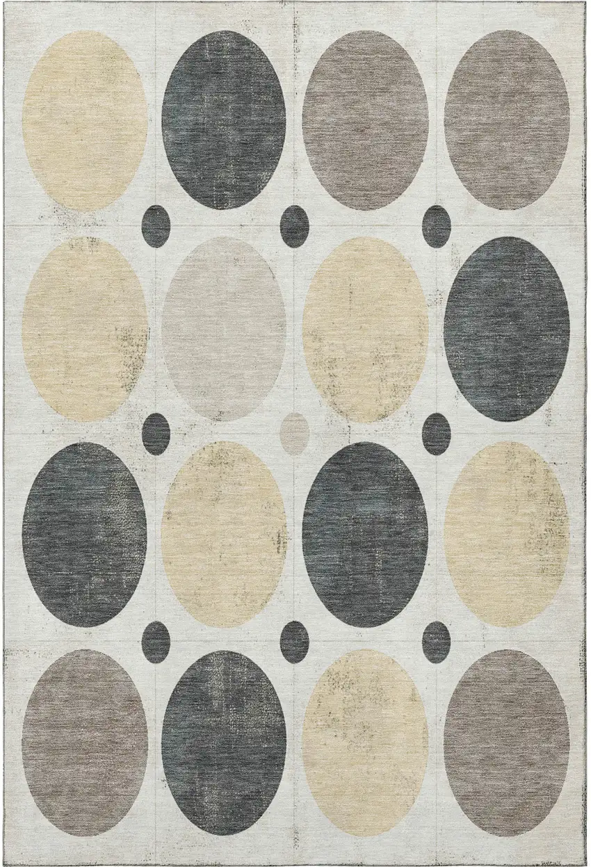 Ivory Charcoal And Beige Geometric Washable Area Rug With UV Protection Photo 4