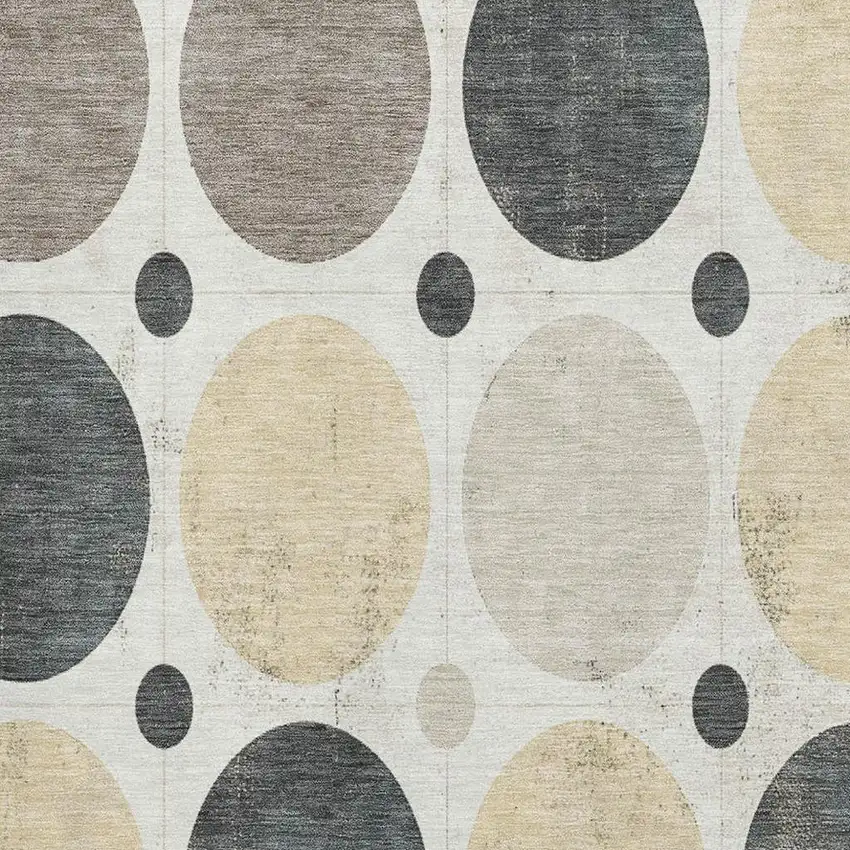 Ivory Charcoal And Beige Geometric Washable Area Rug With UV Protection Photo 3