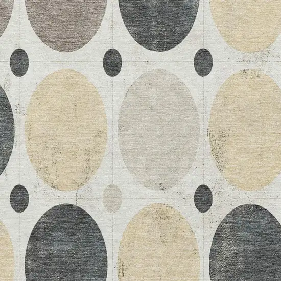 Ivory Charcoal And Beige Geometric Washable Area Rug With UV Protection Photo 3