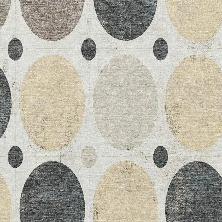 Ivory Charcoal And Beige Geometric Washable Area Rug With UV Protection Photo 3