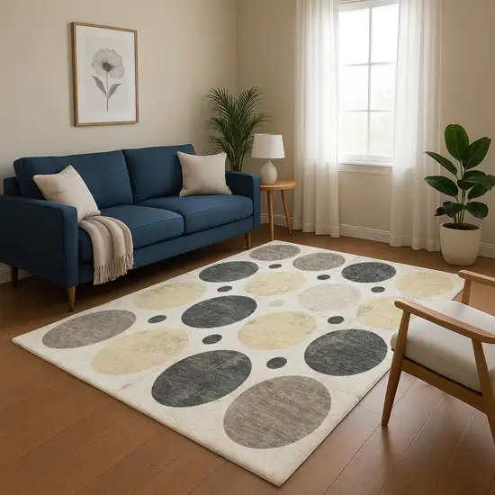 Ivory Charcoal And Beige Geometric Washable Area Rug With UV Protection Photo 5