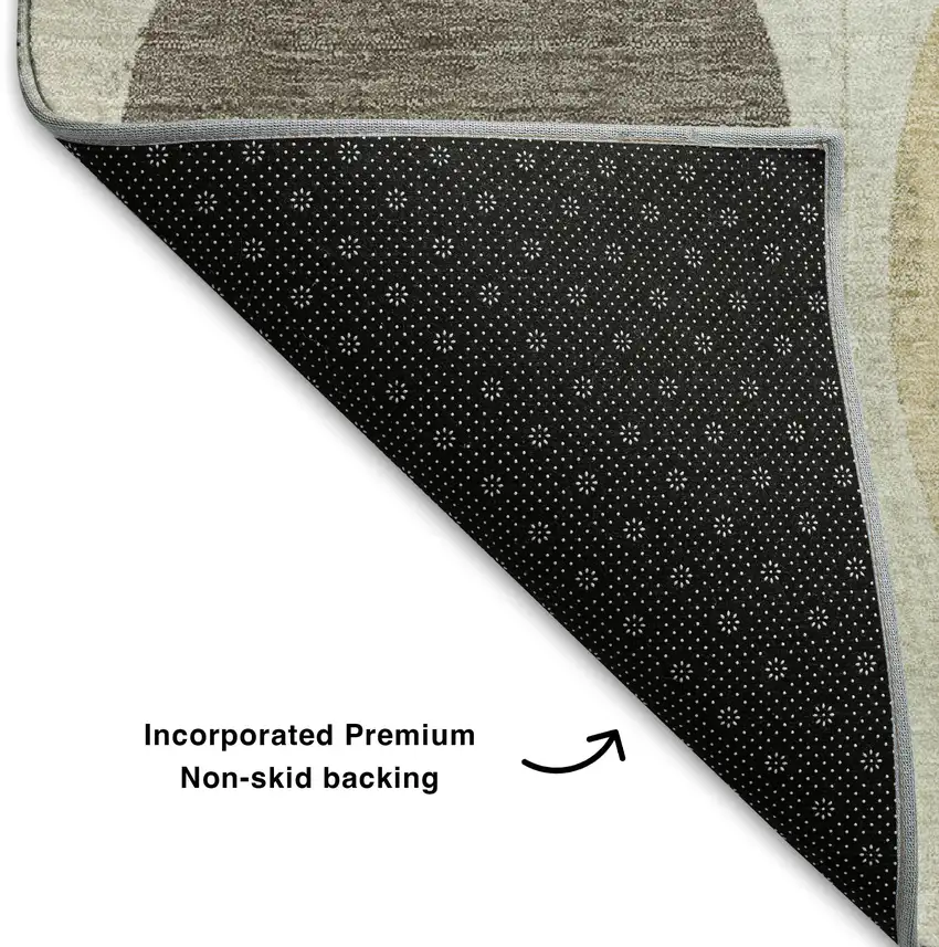 Ivory Charcoal And Beige Geometric Washable Area Rug With UV Protection Photo 7