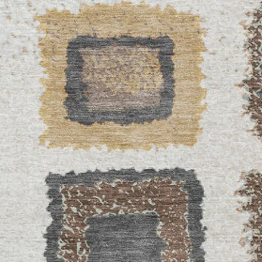 Ivory Charcoal And Gold Geometric Washable Indoor Outdoor Area Rug Photo 4