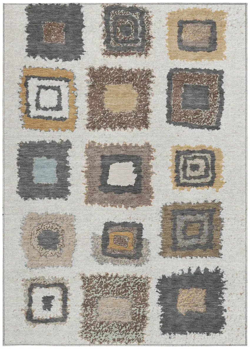 Ivory Charcoal And Gold Geometric Washable Indoor Outdoor Area Rug Photo 3