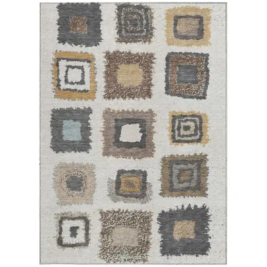 Ivory Charcoal And Gold Geometric Washable Indoor Outdoor Area Rug Photo 4