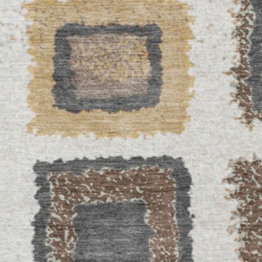 Ivory Charcoal And Gold Geometric Washable Indoor Outdoor Area Rug Photo 3