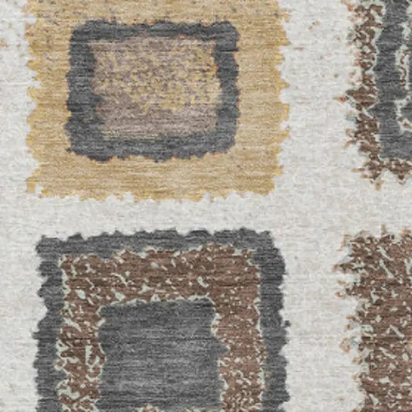 Ivory Charcoal And Gold Geometric Washable Indoor Outdoor Area Rug Photo 7