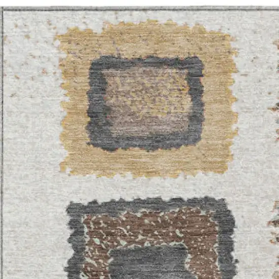 Ivory Charcoal And Gold Geometric Washable Indoor Outdoor Area Rug Photo 7