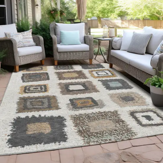 Ivory Charcoal And Gold Geometric Washable Indoor Outdoor Area Rug Photo 5