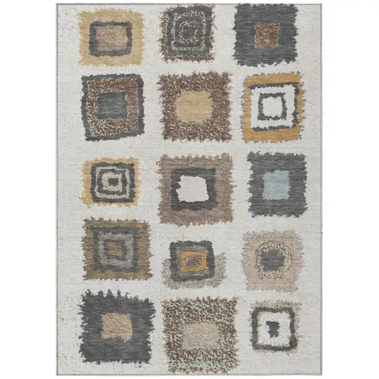 Ivory Charcoal And Gold Geometric Washable Indoor Outdoor Area Rug Photo 1