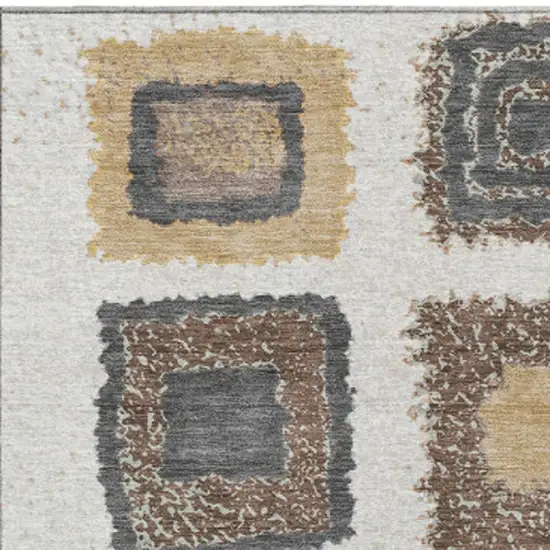 Ivory Charcoal And Gold Geometric Washable Indoor Outdoor Area Rug Photo 4