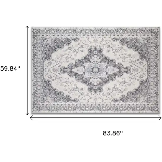 Ivory Charcoal And Gray Medallion Distressed Area Rug Photo 3