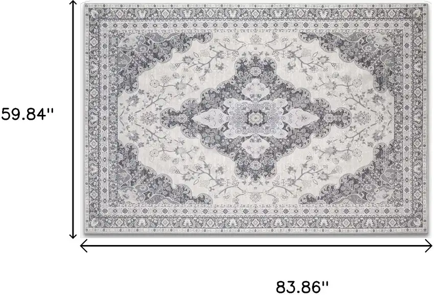 Ivory Charcoal And Gray Medallion Distressed Area Rug Photo 3