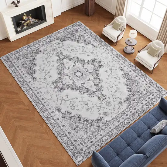 Ivory Charcoal And Gray Medallion Distressed Area Rug Photo 7