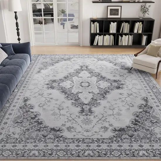 Ivory Charcoal And Gray Medallion Distressed Area Rug Photo 4