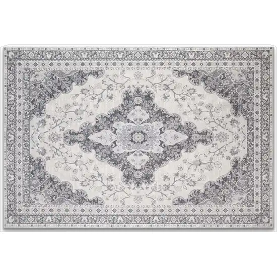 Ivory Charcoal And Gray Medallion Distressed Area Rug Photo 2