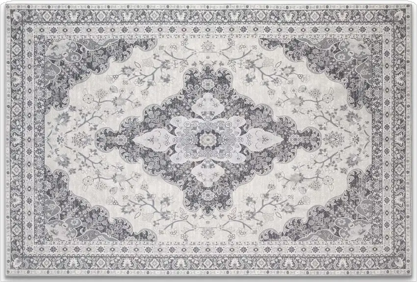 Ivory Charcoal And Gray Medallion Distressed Area Rug Photo 2
