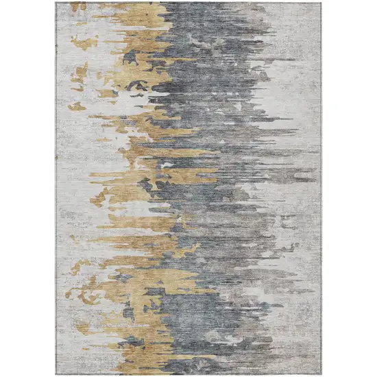 Ivory Charcoal And Silver Abstract Washable Indoor Outdoor Area Rug Photo 1