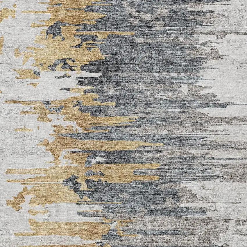 Ivory Charcoal And Silver Abstract Washable Indoor Outdoor Area Rug Photo 4