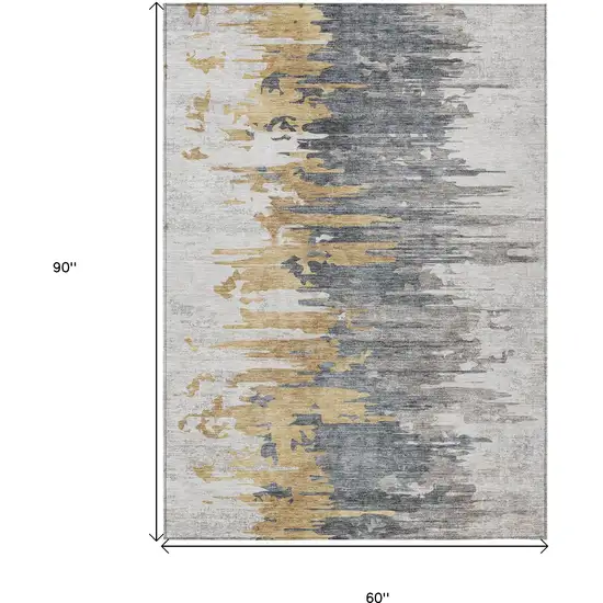 Ivory Charcoal And Silver Abstract Washable Indoor Outdoor Area Rug Photo 3