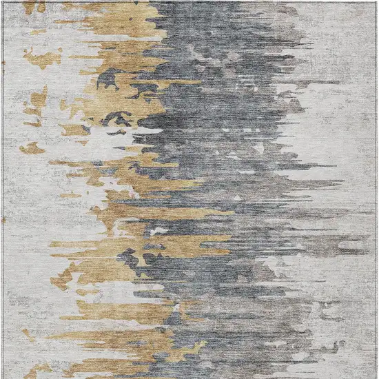 Ivory Charcoal And Silver Abstract Washable Indoor Outdoor Area Rug Photo 5