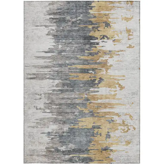 Ivory Charcoal And Silver Abstract Washable Indoor Outdoor Area Rug Photo 5