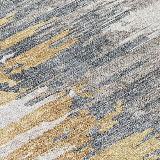 Ivory Charcoal And Silver Abstract Washable Indoor Outdoor Area Rug Photo 6