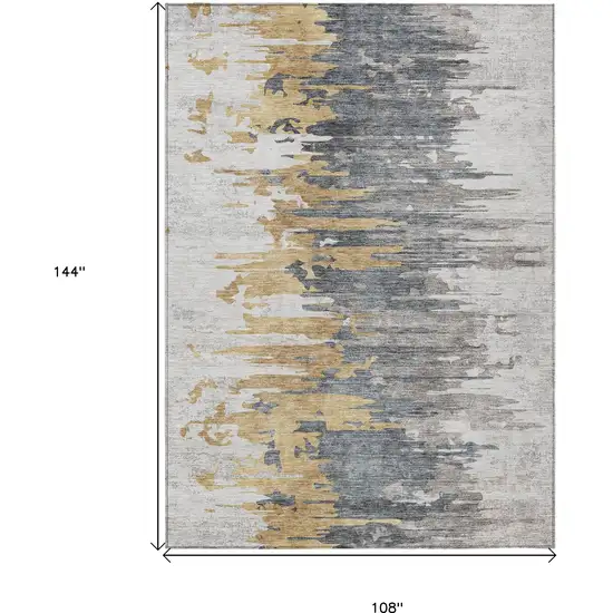 Ivory Charcoal And Silver Abstract Washable Indoor Outdoor Area Rug Photo 3