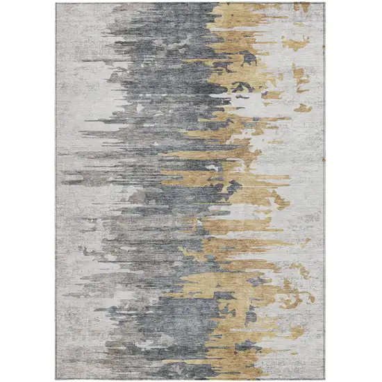 Ivory Charcoal And Silver Abstract Washable Indoor Outdoor Area Rug Photo 5