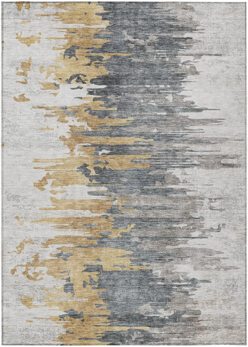 Ivory Charcoal And Silver Abstract Washable Indoor Outdoor Area Rug Photo 1