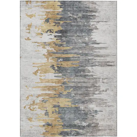Ivory Charcoal And Silver Abstract Washable Indoor Outdoor Area Rug Photo 1