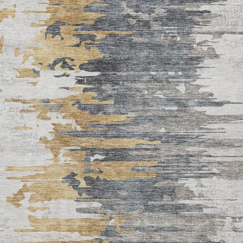 Ivory Charcoal And Silver Abstract Washable Indoor Outdoor Area Rug Photo 5
