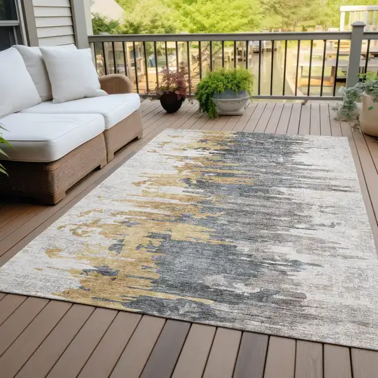 Ivory Charcoal And Silver Abstract Washable Indoor Outdoor Area Rug Photo 6