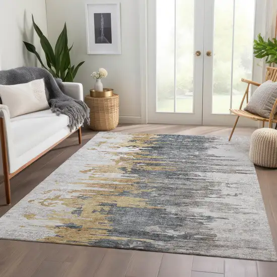 Ivory Charcoal And Silver Abstract Washable Indoor Outdoor Area Rug Photo 7