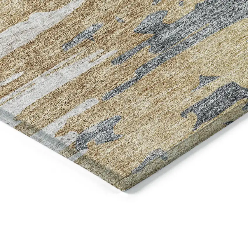Ivory Charcoal And Silver Abstract Washable Indoor Outdoor Area Rug Photo 3