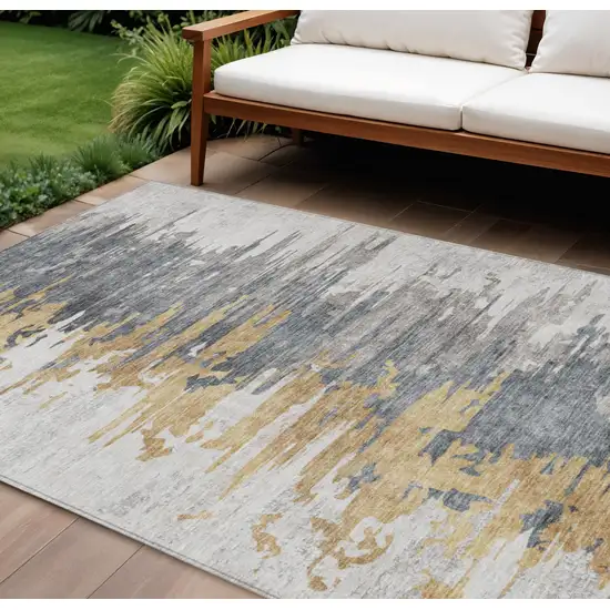 Ivory Charcoal And Silver Abstract Washable Indoor Outdoor Area Rug Photo 1