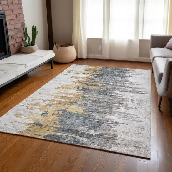 Ivory Charcoal And Silver Abstract Washable Indoor Outdoor Area Rug Photo 8