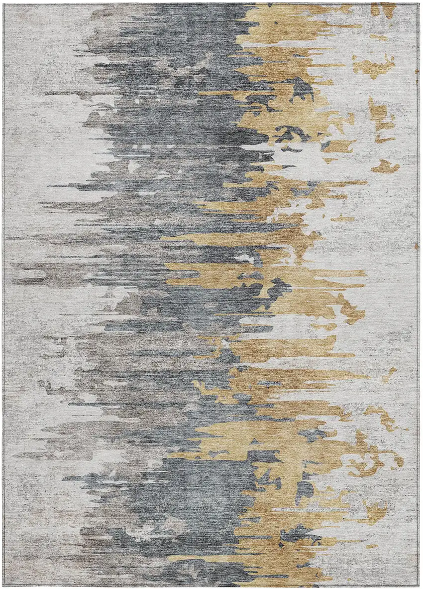 Ivory Charcoal And Silver Abstract Washable Indoor Outdoor Area Rug Photo 6