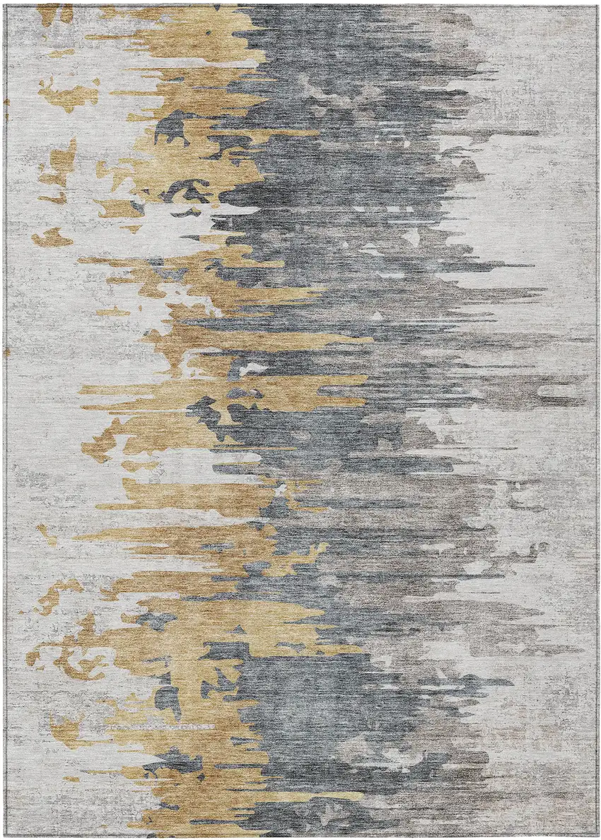 Ivory Charcoal And Silver Abstract Washable Indoor Outdoor Area Rug Photo 2